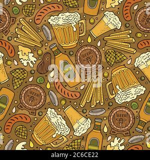 Cartoon niedlichen Hand gezeichnet Bier fest nahtlose Muster Stock Vektor