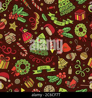 Cartoon Vektor Kritzeleien Neujahr nahtlose Muster Stock Vektor