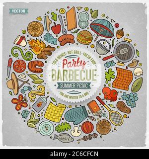 Set von Picknick-Cartoon Doodle Objekte, Symbole und Elemente Stock Vektor