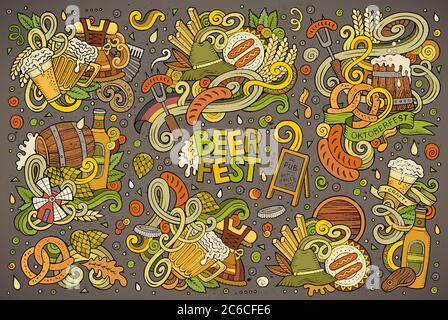 Vektor Doodle Cartoon Satz von Oktoberfest Designs Stock Vektor