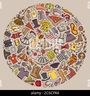 Bunte Vektor Hand gezeichnet Satz von Kleidung Cartoon Doodle Objekte Stock Vektor