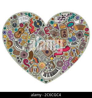 Bunte Vektor-Set von Musik Cartoon Doodle Objekte, Symbole Stock Vektor