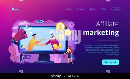 Affiliate Marketing Konzept Landing Page. Stock Vektor