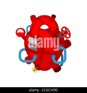 Herz aus Metall. Künstliches Organ. Zukunft der Kybernetik. Anatomie des Roboters. Roboter interne Organe. Eisen Cyborg Speiseröhre Organe Systeme Körper Stock Vektor