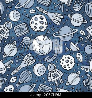 Cartoon handgezeichneten Raum, Planeten nahtlose Muster Stock Vektor