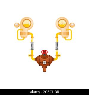 Metallniere und Blase. Künstliches Organ. Zukunft der Kybernetik. Anatomie des Roboters. Roboter interne Organe. Eisen Cyborg Speiseröhre Organe Systeme bo Stock Vektor