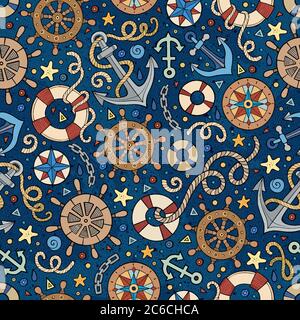 Cartoon nautische nahtlose Muster Stock Vektor