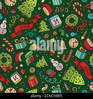 Cartoon Vektor Kritzeleien Neujahr nahtlose Muster Stock Vektor