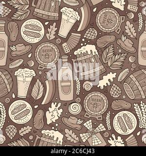 Cartoon niedlichen Hand gezeichnet Bier fest nahtlose Muster Stock Vektor