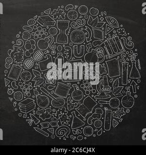 Set von Science Cartoon Doodle Objekte Stock Vektor