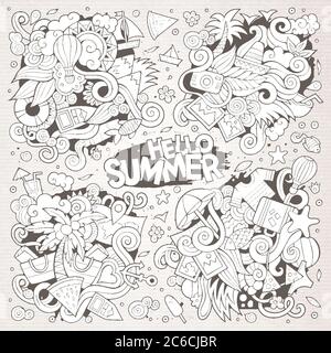 Linie Kunst Vektor-Set von Sommer Doodle Designs Stock Vektor
