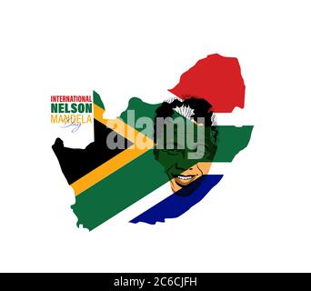 Nelson Mandela Internationaler Tag. Südafrikanische politische Führer und Philanthropin, der von 1994 bis 1999 Präsident Südafrikas war. Anschluss Stock Vektor