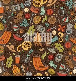 Cartoon niedlichen Hand gezeichnet Picknick nahtlose Muster Stock Vektor