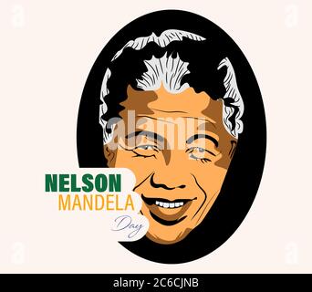 Nelson Mandela Internationaler Tag. Südafrikanische politische Führer und Philanthropin, der von 1994 bis 1999 Präsident Südafrikas war. Anschluss Stock Vektor