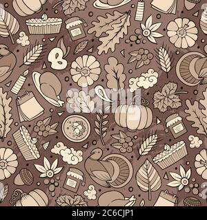 Cartoon niedliche Hand gezeichnet Thanksgiving nahtlose Muster Stock Vektor