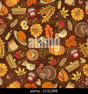 Cartoon niedliche Hand gezeichnet Thanksgiving nahtlose Muster Stock Vektor