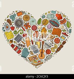 Set von Picknick-Cartoon Doodle-Objekte Stock Vektor