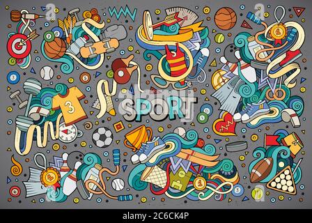 Doodle Cartoon Satz von Sport-Designs Stock Vektor