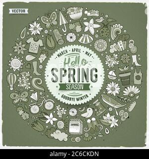 Vektor Hand gezeichnet Satz von Frühling Cartoon Doodle Objekte Stock Vektor