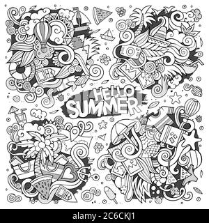 Linie Kunst Vektor-Set von Sommer Doodle Designs Stock Vektor