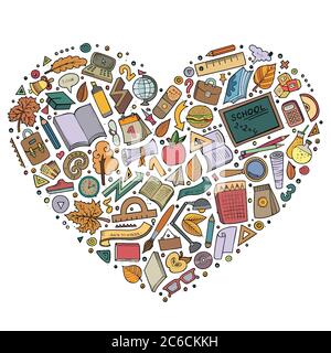 Cartoon Zurück zur Schule Objekte gesetzt Stock Vektor