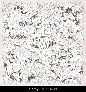 Hochzeit und Liebe skizzenhafte Vektor-Doodle-Designs Stock Vektor
