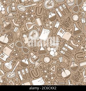 Cartoon niedliche Hand gezeichnet Wissenschaft nahtlose Muster Stock Vektor