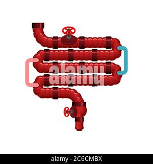 Metall Ösophagus und Rektum. Künstliches Organ. Zukunft der Kybernetik. Anatomie des Roboters. Roboter Gastrointestinaltrakt Innere Organe. Cyborg Esophag Stock Vektor
