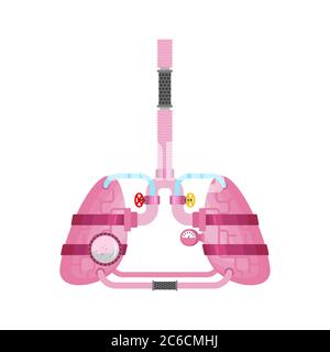 Metalllunge. Künstliches Organ. Zukunft der Kybernetik. Anatomie des Roboters. Roboter interne Organe. Eisen Cyborg Speiseröhre Organe Systeme Körper Stock Vektor