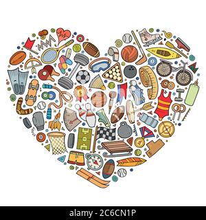 Vektor Hand gezeichnet Satz von Sport Cartoon Doodle Objekte Stock Vektor
