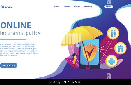 Landing Page on-Demand Insurance Concept. Stock Vektor