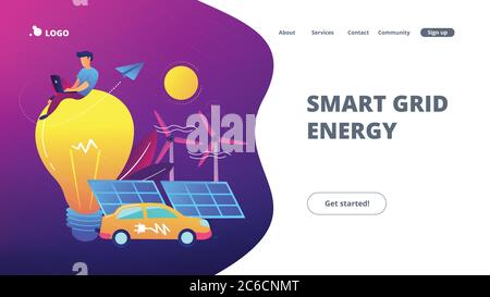 Smart Grid-Energie-Landing-Page. Stock Vektor