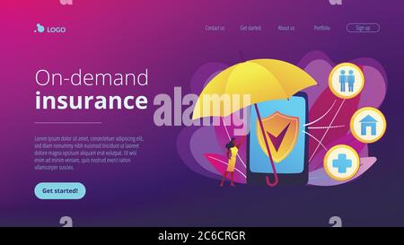 Landing Page on-Demand Insurance Concept. Stock Vektor