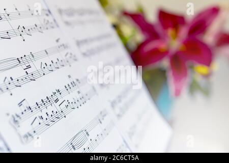 Musikalische Partitur Close Up Notizen Verfassen Klassische Musik Stockfoto