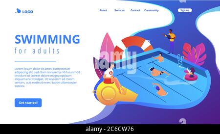 Schwimmen und Rettungskurse Konzept Landing Page. Stock Vektor