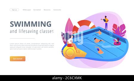 Schwimmen und Rettungskurse Konzept Landing Page. Stock Vektor