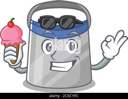 Eine Karikatur Zeichnung des Gesichtsschildes hält Kegel Eis Stock Vektor