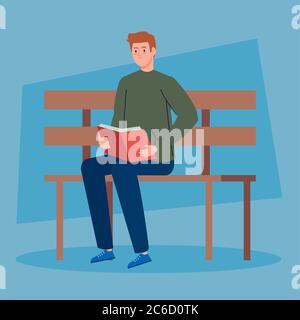 Mann liest Buch, sitzt im Parkstuhl Stock Vektor