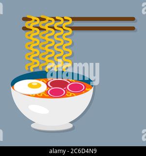 Ramen Nudeln Essen isoliert Vektor-Illustration in flacher Stil Stock Vektor