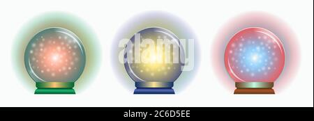 Set von magischen bunten Kugeln für Vorhersage. Kristallkugeln isoliert auf weißem Hintergrund. Mystisches Konzept. Magische Sphären des Zauberers oder des Glücks Stock Vektor