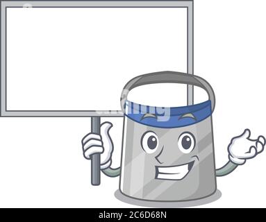 Cartoon Bild von Gesichtsschild Maskottchen Design-Stil trägt ein Brett Stock Vektor