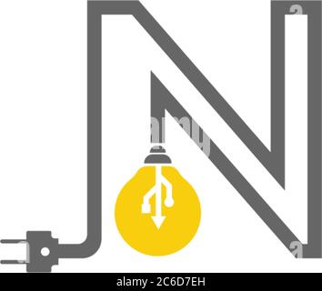 Buchstabe N und Lampe, Bulp Logo Kombination Design Konzept Stock Vektor