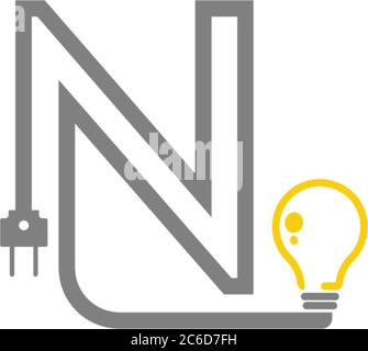 Buchstabe N und Lampe, Bulp Logo Kombination Design Konzept Stock Vektor