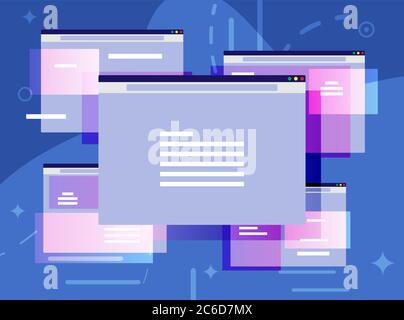 Browser-Fenster. Benutzeroberfläche des Betriebssystems, gui. Computersoftware. Dokumentordner. Abstrakter Hintergrund mit bedienfeldern der benutzeroberfläche. Flache Vektorgrafik Stock Vektor