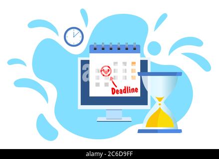 Kalenderdatum als Frist Benachrichtigung auf dem Computerbildschirm. Flache Cartoon-Ereignis Erinnerung auf Agenda geplant. vektor-Illustration in flachen Stil. Stock Vektor