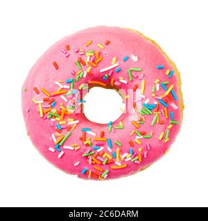 Donut mit bunten Einsprengseln isoliert auf weißem Hintergrund. Draufsicht. Stockfoto