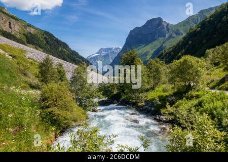 03.07.2016 Pralognan-la-Vanoise, Savoie, Frankreich, Wanderung auf dem GR5-Fernwanderweg in den Vanoise-Bergen im französischen Savoie-Reigon Stockfoto