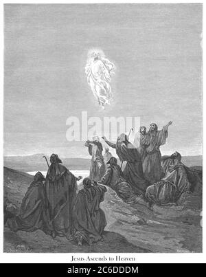 Die Himmelfahrt (oder Jesus steigt in den Himmel) [Mark 16:19] aus dem Buch "Bible Gallery" illustriert von Gustave Dore mit Memoir of Dore und Beschreibenden Brief-Presse von Talbot W. Chambers D.D. Herausgegeben von Cassell & Company Limited in London und gleichzeitig von Mame in Tours, Frankreich im Jahr 1866 Stockfoto