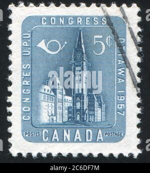 KANADA - UM 1957: Stempel gedruckt von Kanada, zeigt Parlamentsgebäude, Ottawa, um 1957 Stockfoto