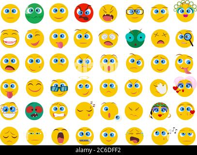 Mega große Sammlung Set von flachen Emoji Gesicht Emotion Icons isoliert Stock Vektor